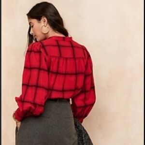 Banana republic ORGANIC COTTON FLANNEL BISHOP-SLEEVE BLOUSE small